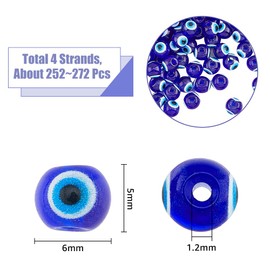 HOBBIESAY 4 Strands 252-272Pcs Evil Eye Symbol Beads Strands Blue Baking Paint Loose Beads Center Drilled Round Beads Charms Glass Eyeball Spacer Beads for Necklace Bracelet Making