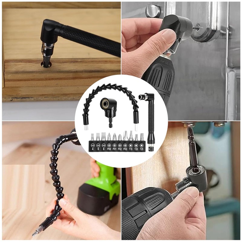 13 PCS Right Angle Drill and Flexible Drills Extension Kit,