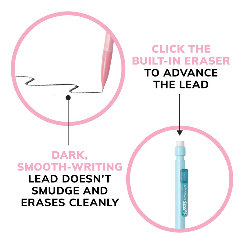 BIC Xtra-Smooth Pastel Mechanical Pencils with Erasers, Medium Point (0.7mm),