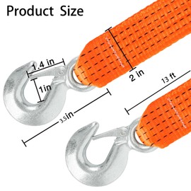 Yeecheng Nylon Heavy-Duty Tow Strap with Hooks,2 inch x 13ft(6,600lbs) Car Vehicle Heavy Duty Recovery Rope for Towing Vehicles in Roadside Emergency（4 Pack）