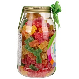 100 North Oh Sugar! Sweets! Thank You So Much - Diagonal Multicolor Stripe 10 Ounce Plastic Quart Jar Sour Sugar Sanded Gummy Bears