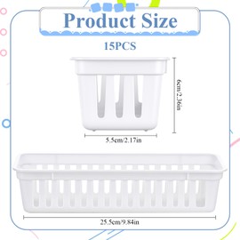 15 Pack Plastic Storage Baskets for Organizing Small Narrow Storage Bins Stackable Drawer Organizer Desk Garage Kitchen Cabinet Containers Pencil Holder Trays for Classroom