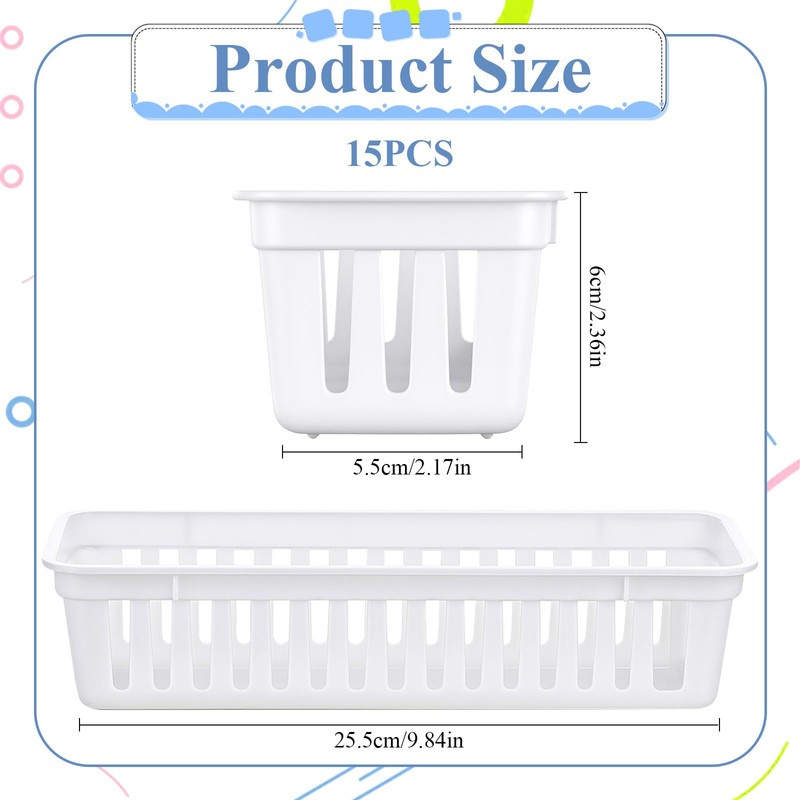 15 Pack Plastic Storage Baskets for Organizing Small Narrow Storage