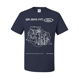Ford Engine Parts T-Shirt Straight Six Cylinder Motor 1965 Men's Novelty Shirt Navy Blue X-Large