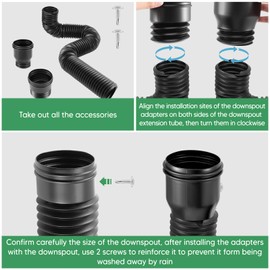 Catch Basin Downpipe Extension Set, 150cm Circular Extendable Rain Gutter Downspout, Extra Flexible Pipe Set, Catch Basin Downspout for Lawns, Cement Floors, Landscaped Areas, Yards, 1PCS