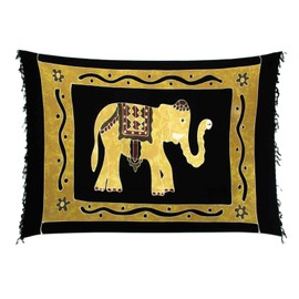 Ciffre Sarong Pareo Wrap Skirt Dhoti Lunghi Cloth Beach Towel Loop Elephant Black Scarf, black