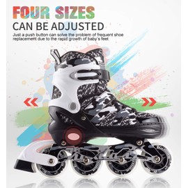 Kuxuan Boys Camo Black & Silver Adjustable Inline Skates with Light up Wheels, Fun Illuminating Roller Blading for Kids Girls Youth - Medium(Y13-3) …