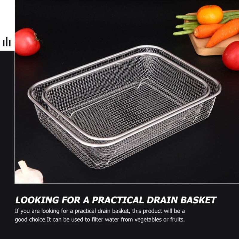 Luxshiny Stainless Steel Multi-Function Mesh Fruit Basket Strainer 14.56X10.55X2.95 Inch