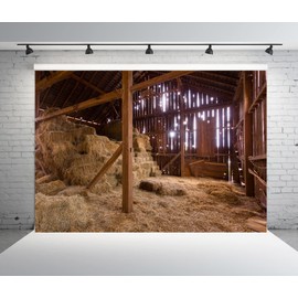 BELECO 7x5ft Fabric Western Farm Barn Nativity Backdrop Interior Old Barn Manger Scene Straw Bales Haystack Country Farmhouse Background Xmas Party Nativity Decoration Kids Newborn Photoshoot Props