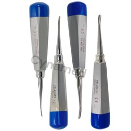ArtLaB-Dental Luxating Elevator Dental Root Elevators Straight Curved Tip-Periotome Luxating Elevator Apical Root Dental Elavators Extracting Extraction (Elevator Set of 4 CVD Blue)