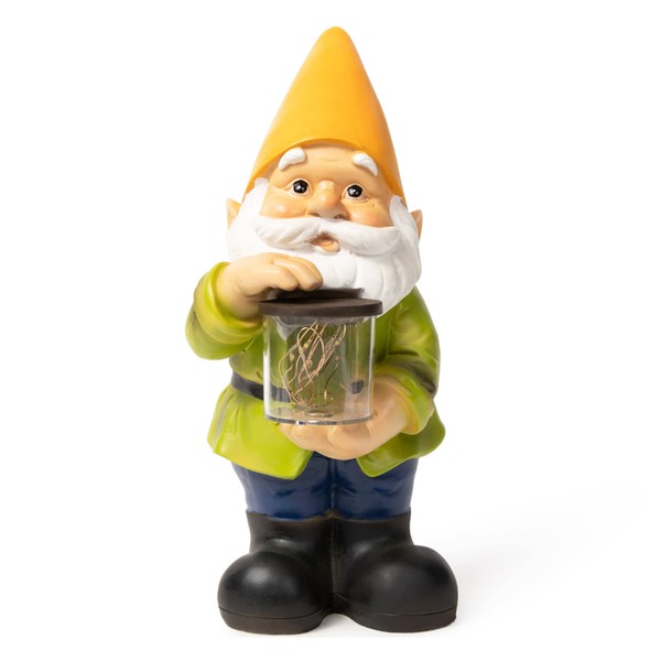 VP Home Jar Garden Gnomes Lawn Gnome with Solar Light Great Addition for Your Garden Solar Powered Garden Knome Christmas Decorations Gifts for Outside Patio Lawn (Yellow Hat)