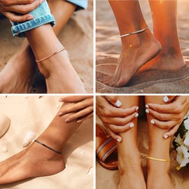 PROSTEEL Women's Snake Chain Anklet Stainless Steel / 18 Carat Gold-Plated / Rose Gold Plated Flat Foot Bracelet Women Girls Anklet 22 + 5 cm Adjustable Ankle Bracelet Summer Jewellery Accessory,