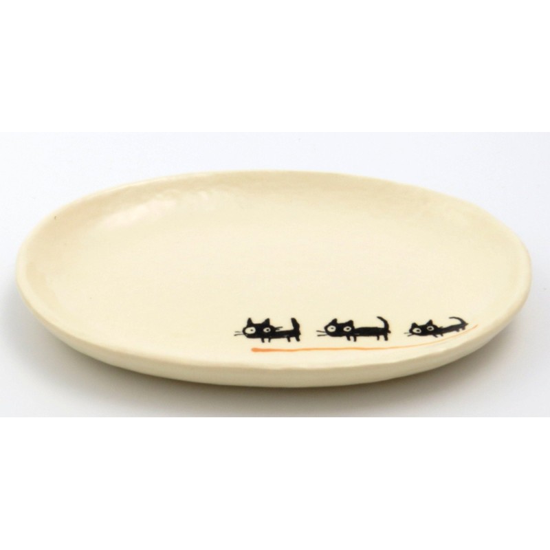Seto Ware Black Cat 小判 Plate (Medium) Orange