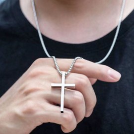 Men's Women's Simple Titanium Steel Cross Pendant Prayer Chain Necklace Religion