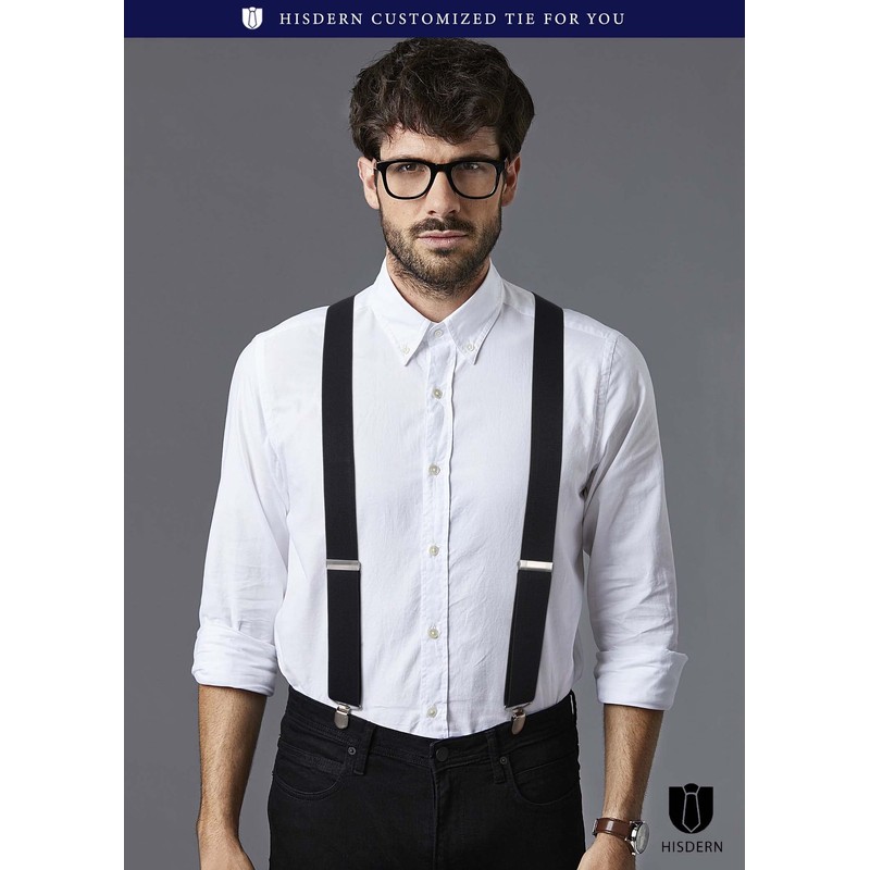HISDERN Adjustable Elastic Suspenders, Y-Back, 1.4 inches (35 mm), Gift