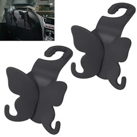 CGEL MYLSIM Butterfly Shape Car Seat Back Organizer (2-Pack) – Heavy Duty 25KG Rotatable Hooks with Dual Hangers, 3 Colors for Front/Back Storage (Black)