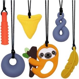Chewy Necklace Sensory Toys for ,  Necklaces for Sensory  Boys Girls 6 Pack,   Toys for   Adults Reduce Chewing Biting Fidgeting - Color: Yellow Sloth