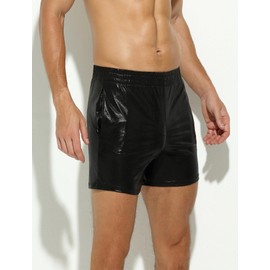 FEOYA Men Shiny Club Shorts Metallic Breathable Comfortable Shorts Dance Party Hot Pants Faux Leather Elastic Waist Rave Shorts Black XL