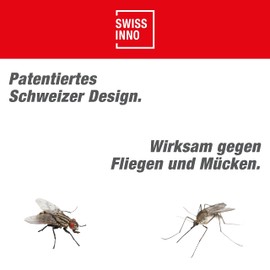 SWISSINNO LED Elektrische Insektenfalle 3 Watt für innen, Insektenvernichter ohne Chemie + Gift, Energiesparend, Sicher, Effizient + Stylish, Mücken- + Fliegenabwehr. Europäisches Design. 1x Falle