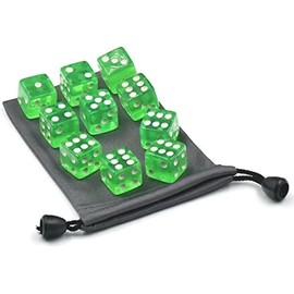 10 Pcs Green 19mm 6 Sided Dice D6 RPG D&D Game Transparent Green + Bag Set Role Playing Dice Dice and Accessories