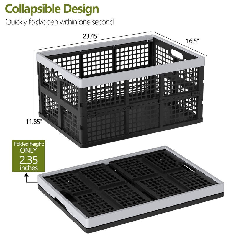 Tyminin 4 Pack Collapsible Plastic Storage Crates, Utility Folding Milk