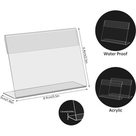 SIYOMG Clear Acrylic Sign Display Holder, 60 PCS 2.5X3.5In Slanted L Shape Price Name Card Tag Label Counter Top Stand for School Office Supermarket Store