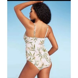 Shade & Shore Women's Scoop Neck Ring One Piece Swimsuit - Shade & Shore Cream Tropical Print