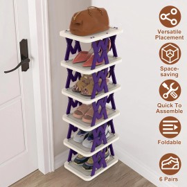 NewHome Small 6 Tier Narrow Vertical Shoe Rack Organizer for Front Door Bedroom Entryway