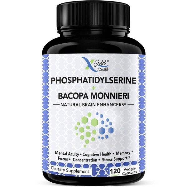 PhosphatidylSerine & Bacopa Monnieri 400 mg 2 in 1 Supplement - Natural Brain Enhancer / Nootropic for Enhanced Focus and Concentration, Memory Support, & Cognitive Function - 120 Vegetarian Capsules