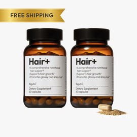 BIGVITA Hair+ | Vegan Gluten Free Haircare Supplements for Women and Men, Vitamins for Healthy Natural Faster Hair Growth:_2 Bottles