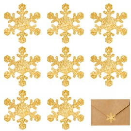 JarThenaAMCS 500Pcs Winter Envelope Seal Sticker Glitter Snowflake Paper Sticker Christmas Gold Self-Adhesive Label Decal for Xmas Greeting Card Sealing Craft Supplies Wrapping Decoration
