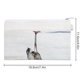 Soft Clutch Wallet, Women Handbag Canvas Zipper Makeup Bag Holder Purse for Credit Coin Bills Crash 7.4x4.6 in Print Great Heron Standing with White Background