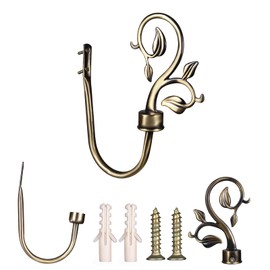 Leaf Shaped Curtain Holdbacks 2pcs, Handmade Metal Curtain Side Holders for Wall, Antique Brass Curtain Tieback Hook Pull Backs for Drapes Window Home Decoration (Bronze)