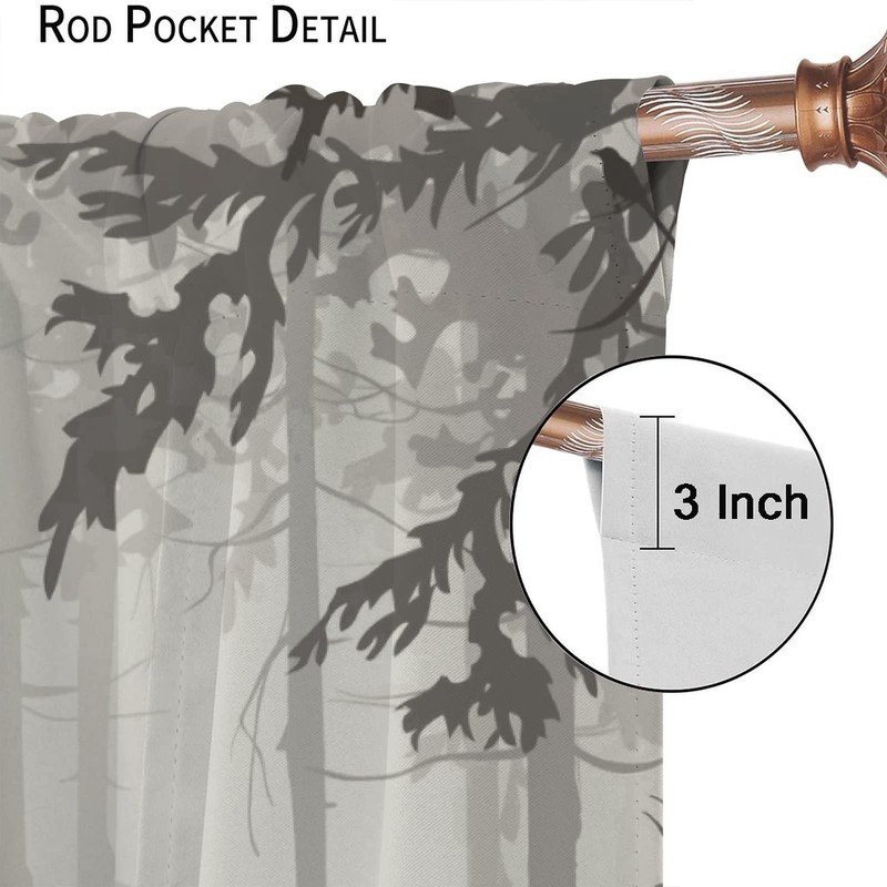 Deer Blackout Curtain,Grey Misty Forest Rustic Wildlife Moose Mountain Elk
