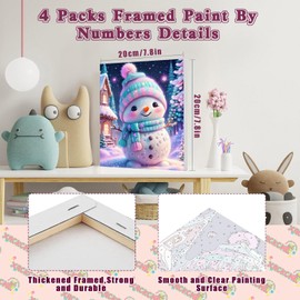 4 Pack Christmas Paint by Number for Kids with Wooden Frame, Paint by Numbers for Kids Xmas Ages 4-8-12, Easy Cardinal Gnome Snowmen Owl DIY Acrylic Oil Painting Kits for Home Wall Decor (8X8 inch)