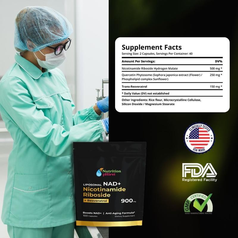 Nutrition Phirst NAD+ 900mg+ Supplement for Skin Aging Support, Energy,