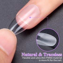 Becellen Pack of 500 Artificial Nail Tips, Soft Gel Nail Tips, Fake Full Cover Nails Tips for Gel Nails, Pre-buff Artificial Nails, Fingernails Set with Glue for Nail Art, DIY (Almond)