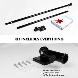 UD_G128 Flag Pole 5 FT Black Tangle Free & Chicago Flag 2.5x4 FT Combo Embroidered 300D Polyester