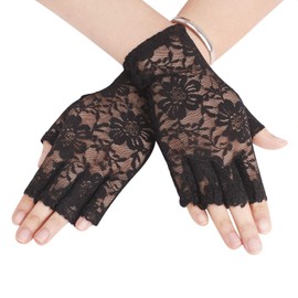 Afinder Short Fingerless Lace Gloves Women's Half Finger Gloves Summer Lace Sun Protection Gloves Sexy Bridal Gloves Wedding Gloves for Wedding Evening Party, black