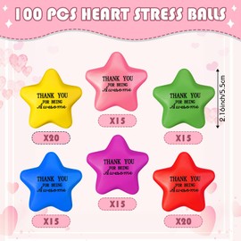 Liliful 100 Pcs Stress Balls Bulk for Adults Motivational Stress Balls Thank You Stress Balls Inspirational Heart Star Foam Ball Back to School Supplies for Students Adults Office Party Favors(Star)