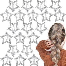 PAGOW 20 Pcs Star Hair Clips, Silver Shiny Non-Slip Snap Hair Clip, Metal Star Hair Accessories, Y2K Cute Hair Barrettes for Women (1.18"/3 cm)