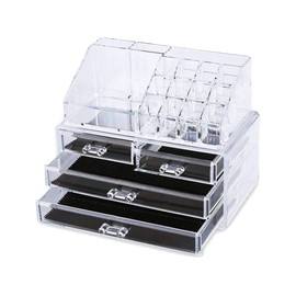 GC GLOBALCOMMERCE Portatrucco Organizer per Make Up con 4 Cassetti da Bagno, Trasparente con Scomparti