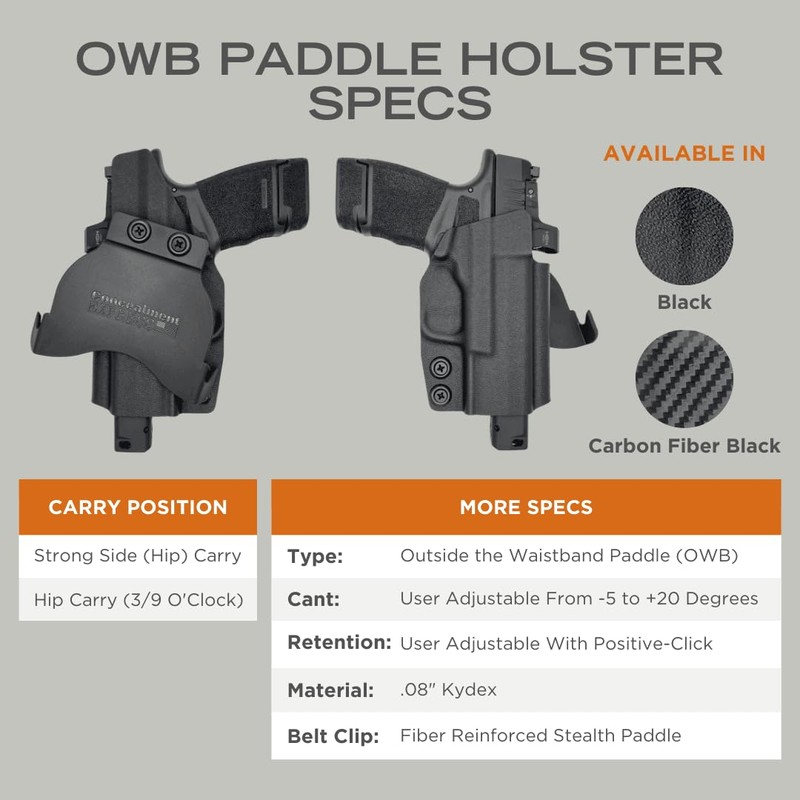 Rounded OWB Paddle Holster Fits: Springfield XDM 4.5in Holster -