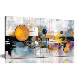 CANEITO Abstract Wall Art for Living Room, Yellow Circle Canvas Wall Decor for Bedroom, Picture Print Artwork for Office, Size 20x40 Inches