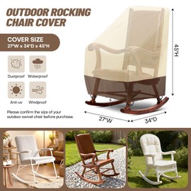 Outdoor Rocking Chair Cover 2 Pack, Heavy Duty Waterproof Patio Chair Cover for 27" W x 34" D x 45" H Rocking Chair Patio Garden Porch Outdoor Furniture Cover, Beige