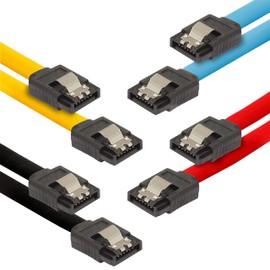 Poppstar Pack of 4 SATA 3 HDD SSD Data Cables with Straight Connector Clip, Up to 6 GB/s - 0.5m