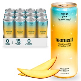 Moment Botanical Soda Soft Drink (Shark Tank) - SPARKLING Drinks | Mango Glow | L-Theanine & Ashwagandha for Calm & Clarity | 0 Added Sugar 0 Caffeine | 12-pack