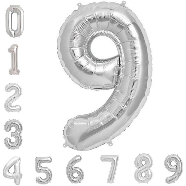 Tellpet Silver Number 9 Balloon, 9th Birthday party decorations balloons, 40 Inch