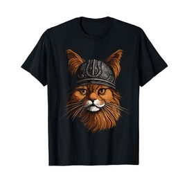 Viking Cat With Viking Helmet Norwegian Nordic Mjolnir Axes T-Shirt