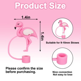 Whaline 4Pcs Flamingo Straw Cover Cap Pink Reusable Silicone Straw Topper 10 Mm/0.4 Inch Straws Tip Lid Protector for Summer Hawaiian Tropical Luau Beach Party Favors Supplies